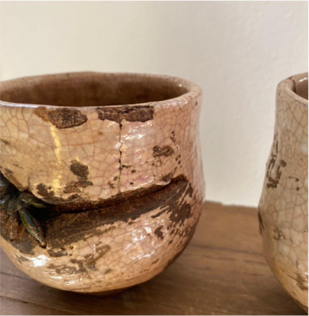 楽山焼　蟹　湯呑み　水月焼　骨董品　時代物