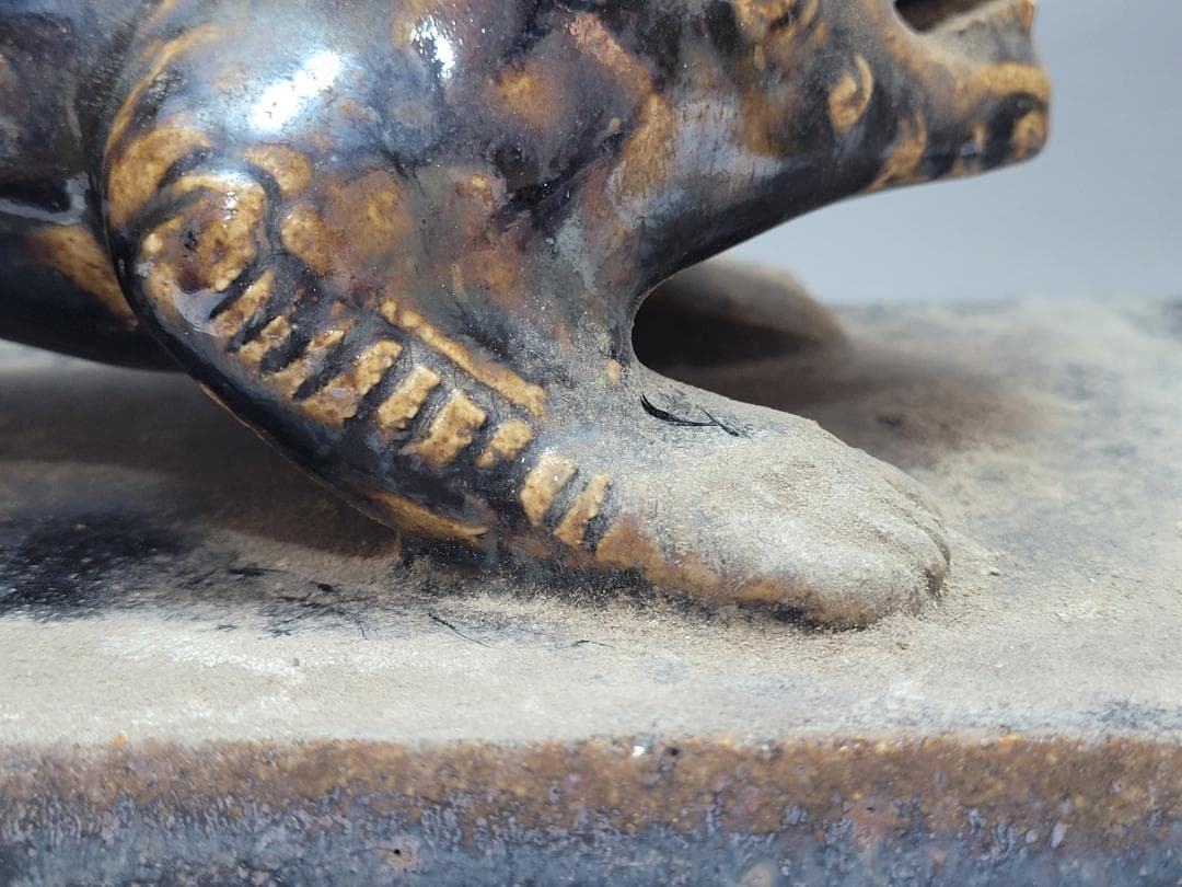 黑釉 神獣型 文鎮 元明時代 幅約23.1cm