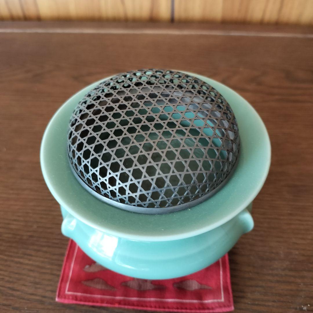 青磁 香炉 純銀火屋 三足香炉 銀火屋