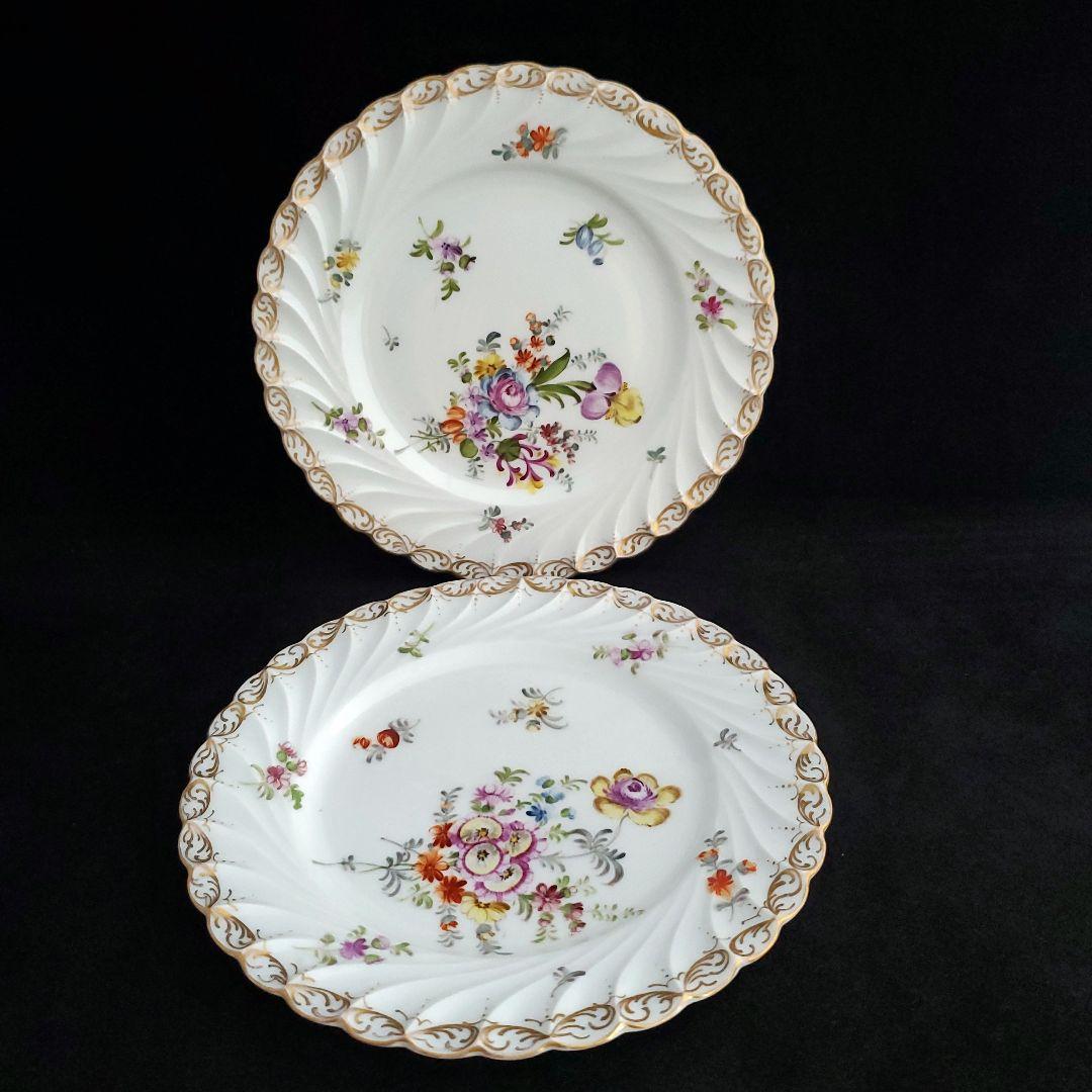 19世紀 ドレスデン(独)手描きの絵皿 2枚組 19cm