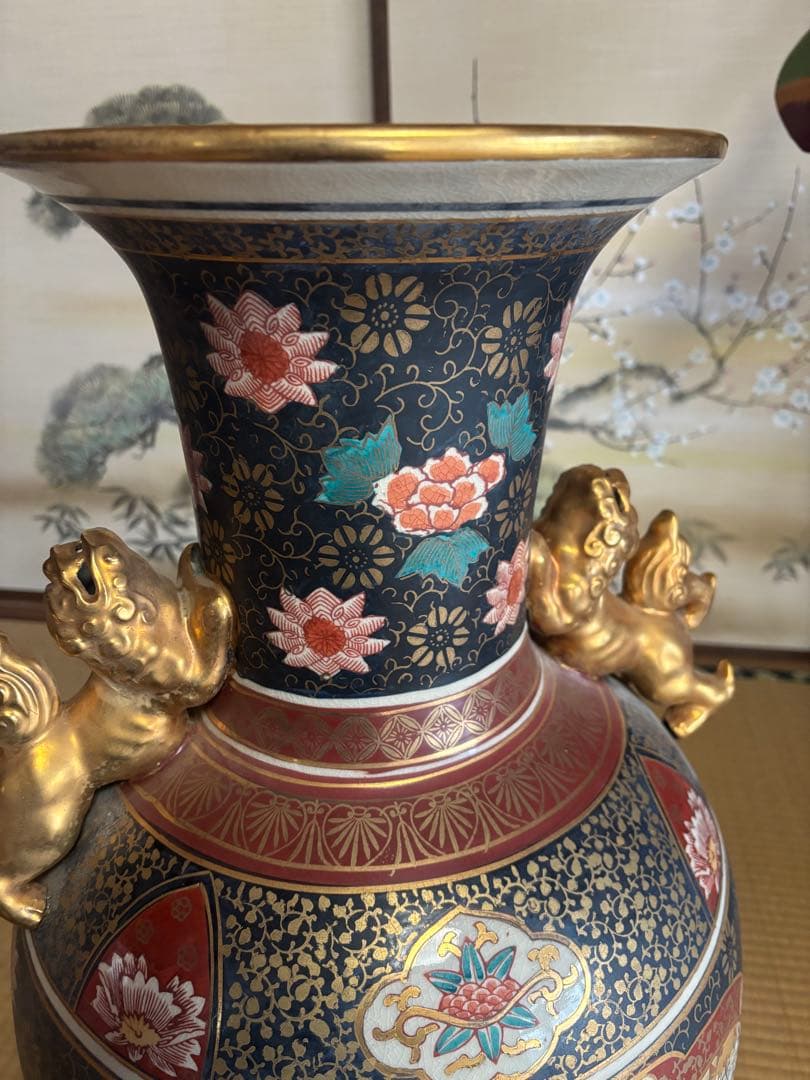 【九谷焼陶正造‼️】大花瓶　大壷　飾壷花瓶 花器 骨董品 飾壺 置物 壺 古美術品
