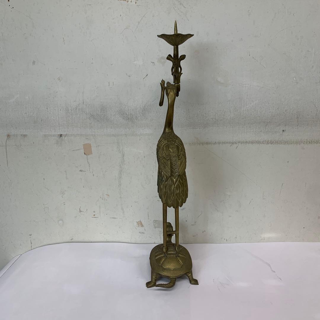 燭台　真鍮製　大型高さ約３８cm 金属製 鶴と亀 キャンドルホルダー