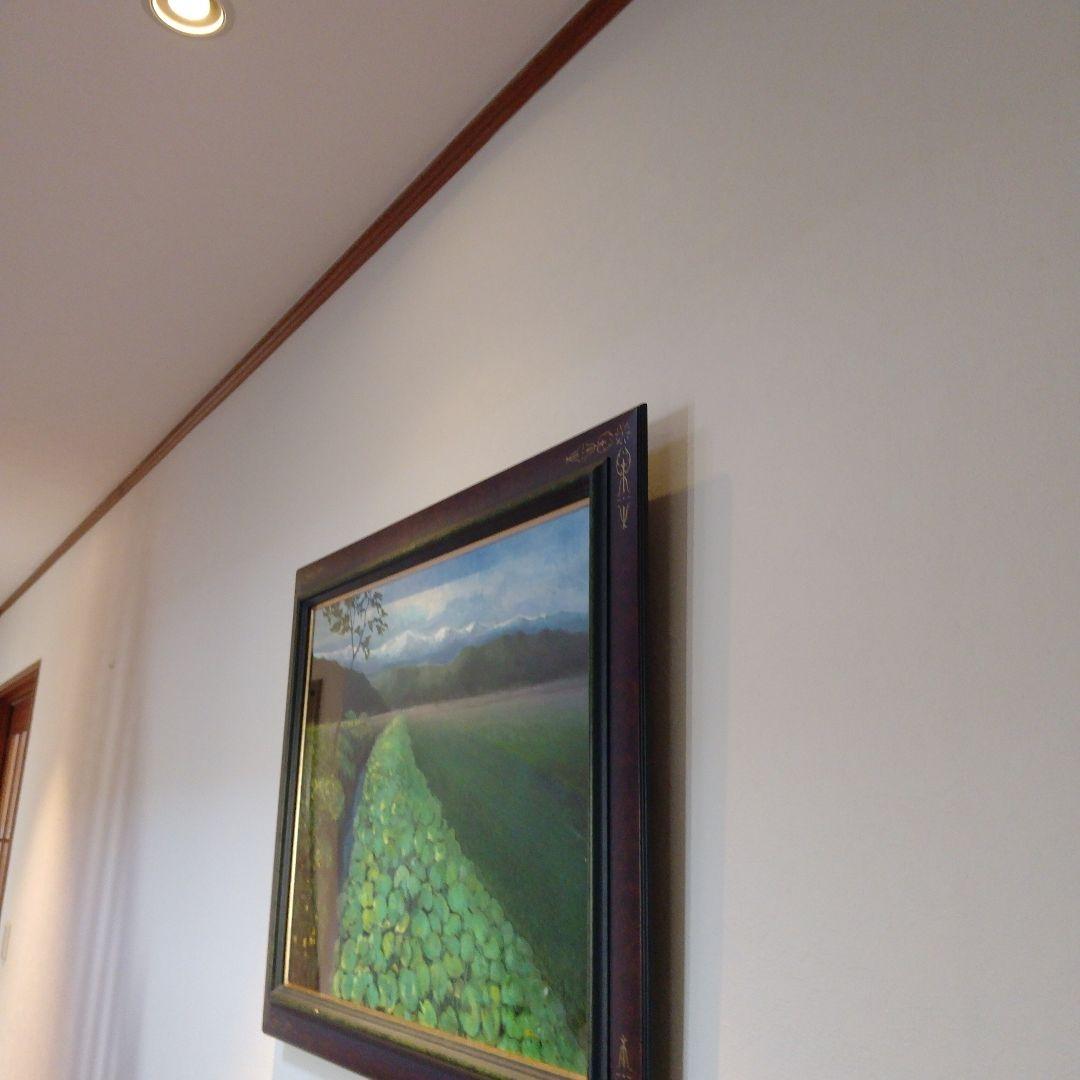 【高級特注額縁】蓮根畑　蓮　風景画　肉筆画　油彩画　大判　サイン有り