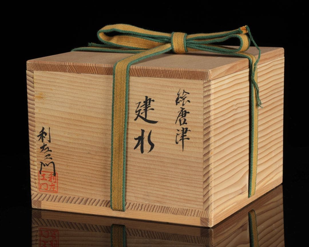 絵唐津 利右衛門銘 建水 在銘 共箱付 茶道具 唐津焼 時代物 古美術 骨董品