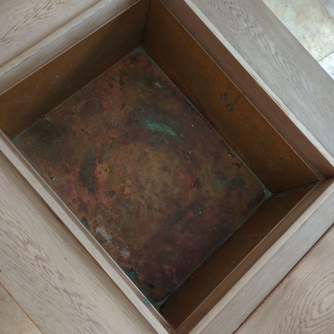 骨董 長火鉢 関西火鉢 ひのき 檜 銅器のどうこう付き 内側銅器 テーブル