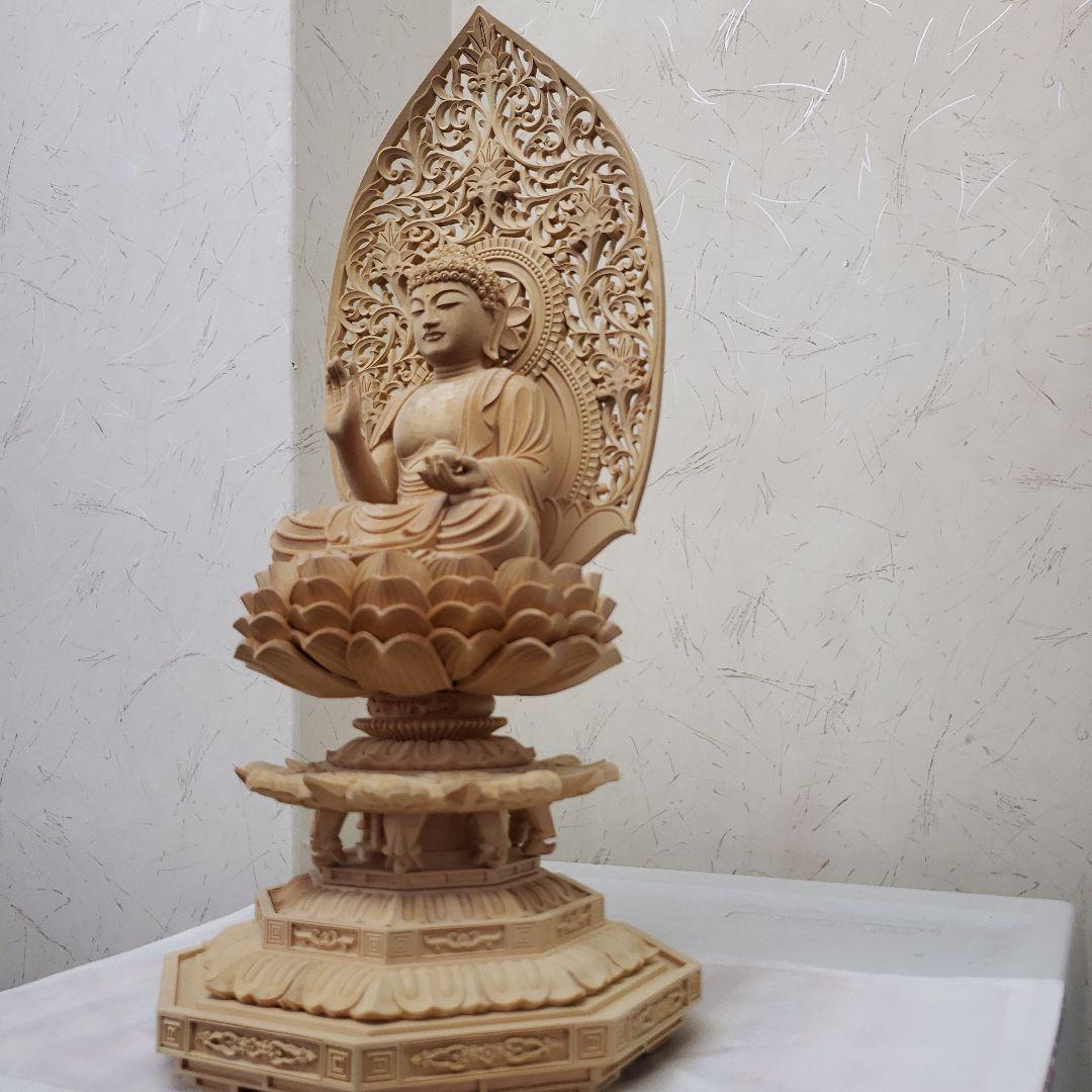 Ｂフライデー蔵出し特価仏像★ヒバ材 薬師如来坐像4.5寸★お薬師様総高さ50cm