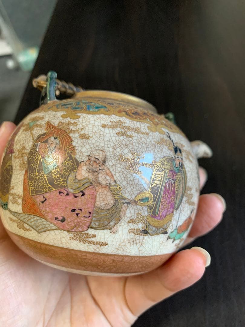 明治時代 薩摩焼 細密細工 古美術品 煎茶道具 急須 茶道具 七福神