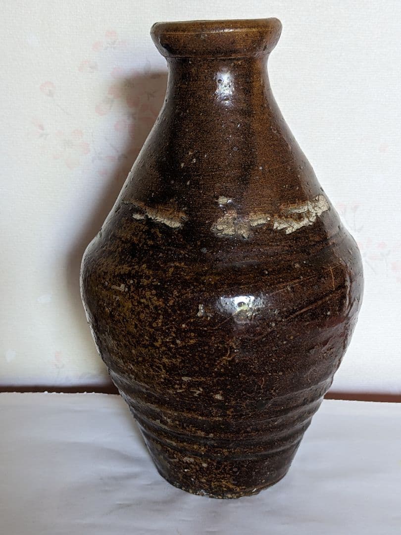♦種子島焼 古陶磁 江戸時代 算盤形瓶 花瓶 琉球陶芸 珍物レア物 古美術骨董品