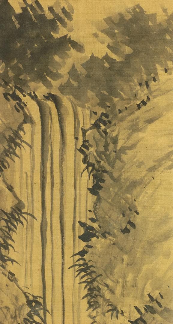 日根対山 幕末の文人画家 文化10年-明治2年 瀧図 まくり 肉筆 書 絹本