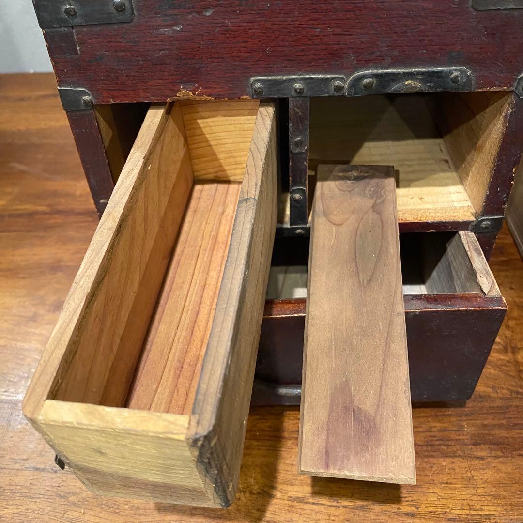 明治 硯箱 小引き出し 銭函 時代箪笥 骨董品 古道具 アンティーク
