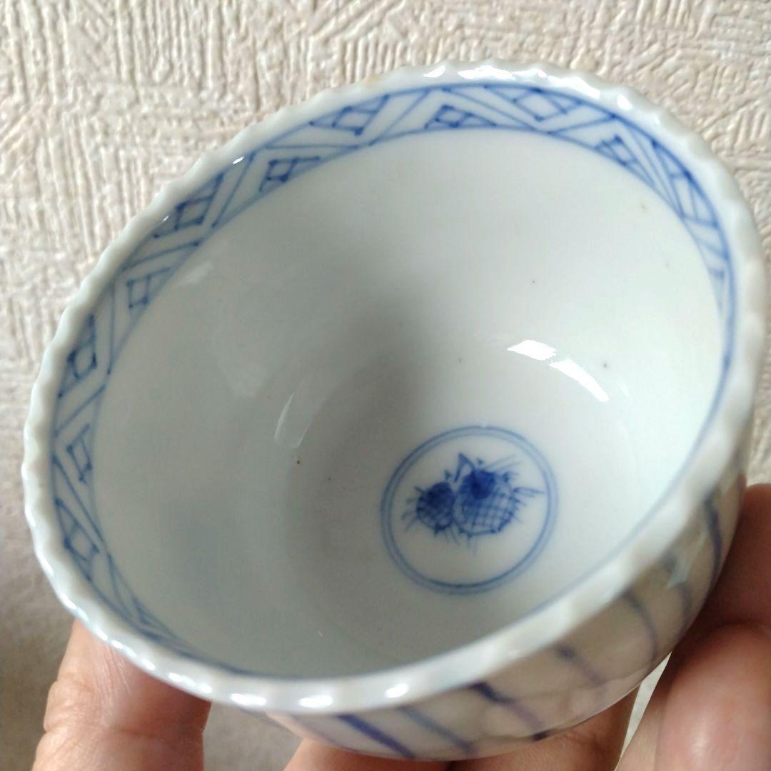 古伊万里染付瀬戸輪花流線ころ茶碗