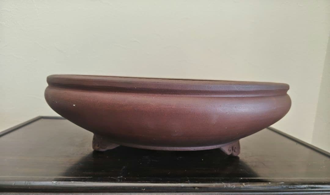 陶器製 赤褐色 大型盆栽鉢　排水穴付き　落款　陶陽　松本武