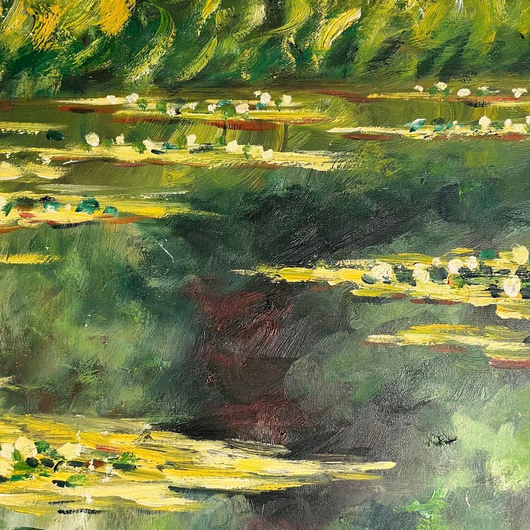 手書き油絵 モネ 睡蓮 肉筆絵画 額付き インテリア 油彩画