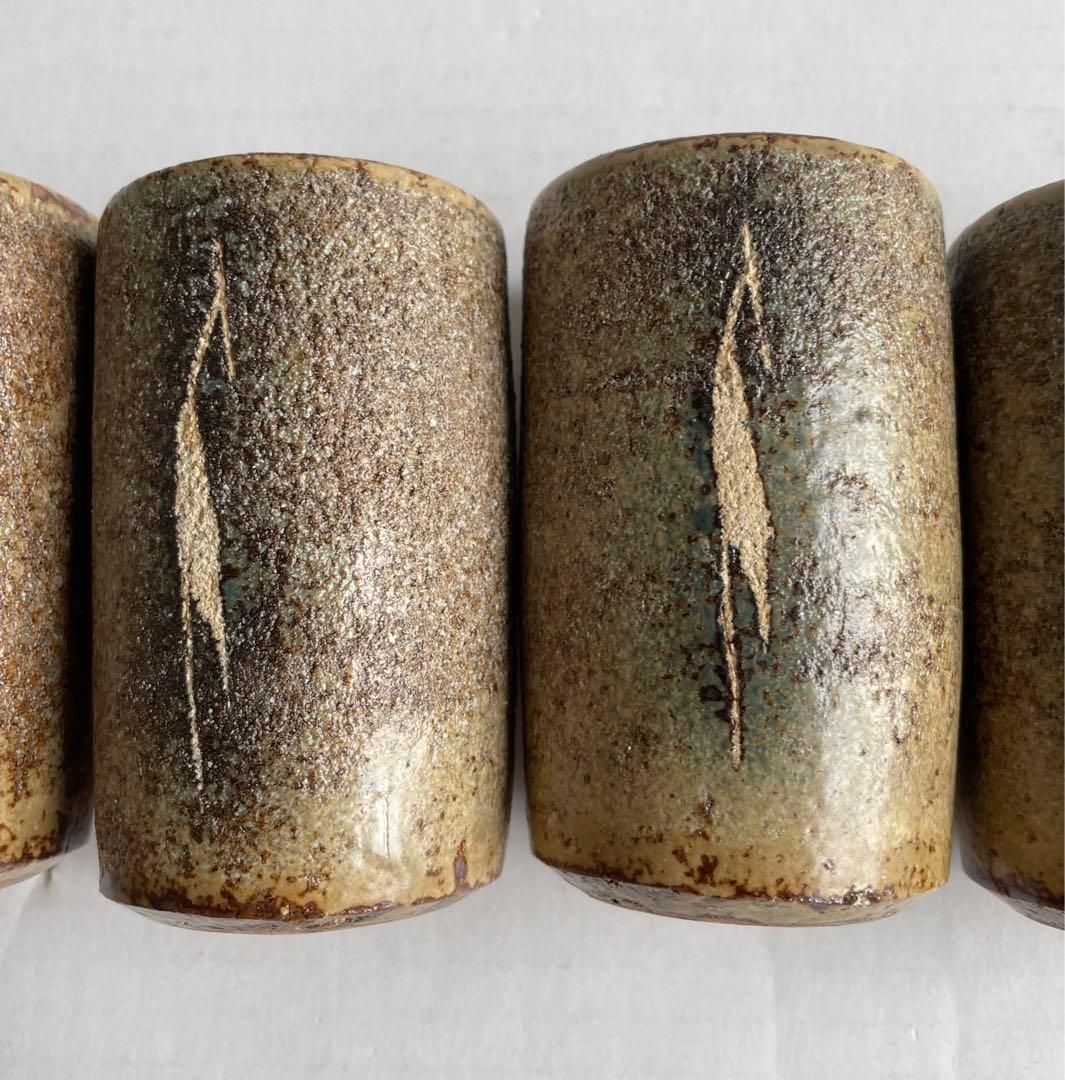 河本五郎　灰釉鳥紋　汲出碗　6客揃い