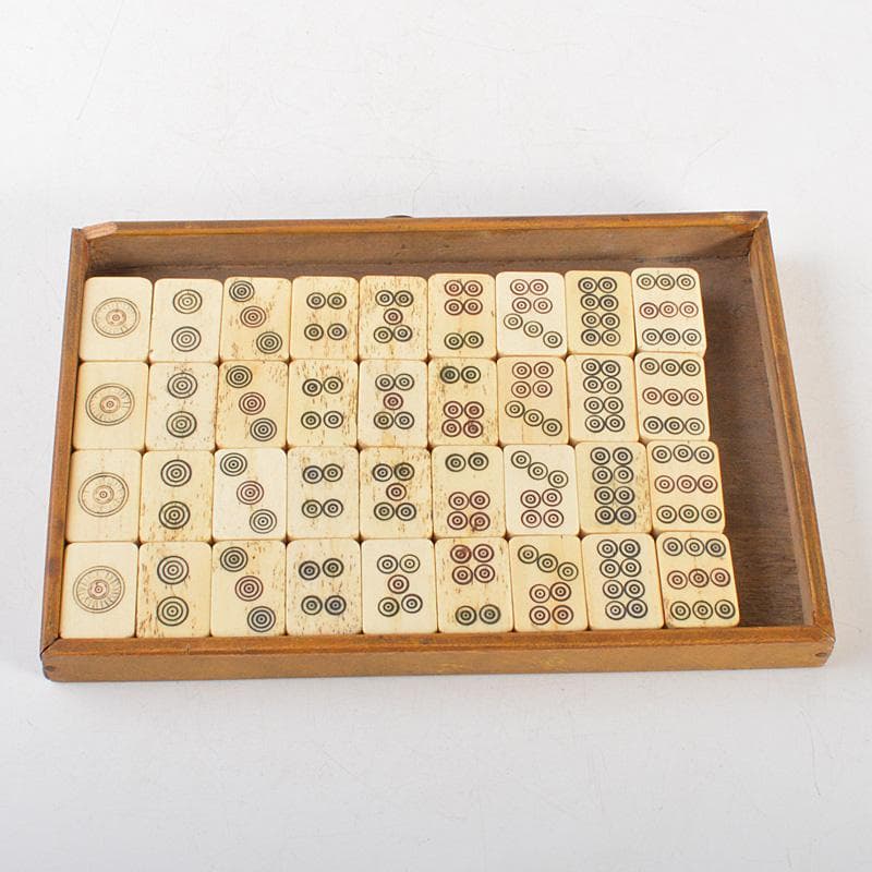 中国　竹嵌　骨牌　背竹牌　麻雀牌　唐木箱付　D　8706