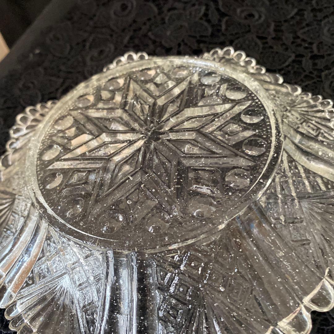 骨董 アンティーク プレスガラス皿 古ガラス 民芸 明治 大正　2個セット