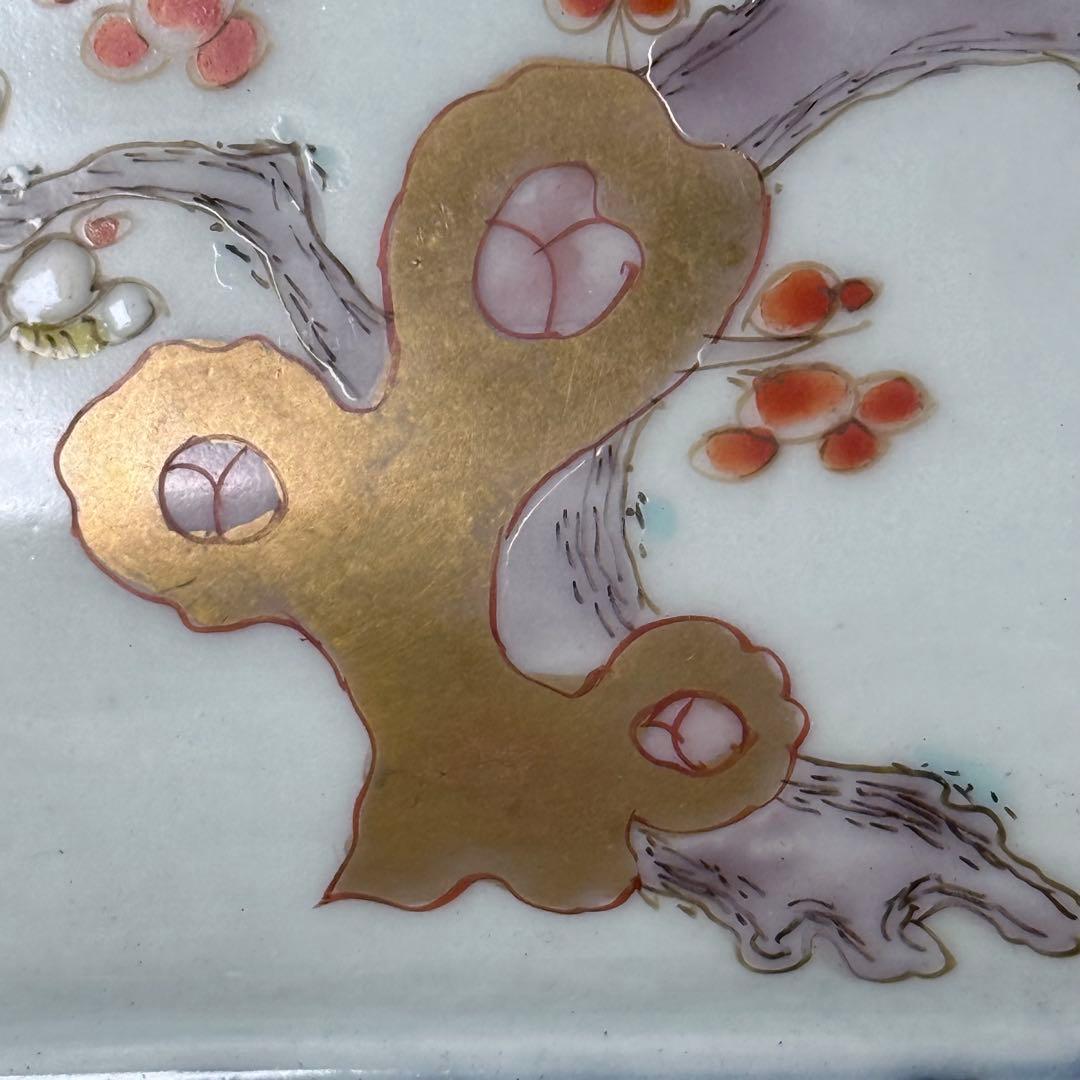 江戸後期〜明治時代　色絵松竹梅鳥賢人図六角鉢　共箱　古美術　豪商旧蔵品