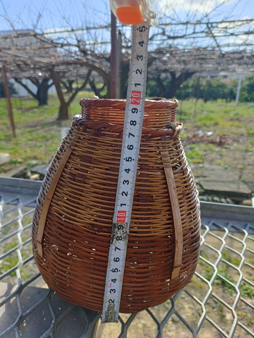 昭和レトロ 竹製 魚籠（びく） 腰籠 網付き 釣り道具 古道具ビンテージ