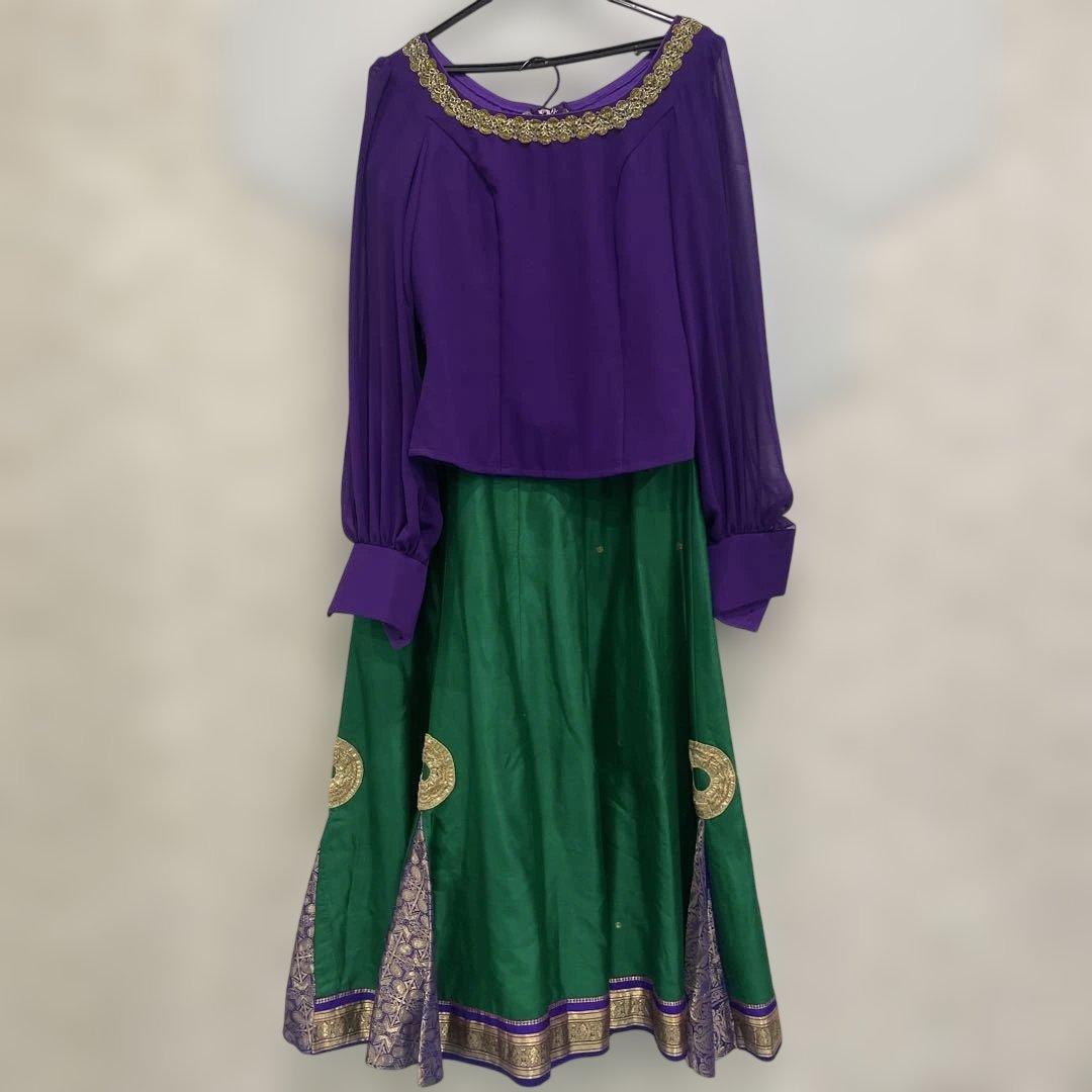 フラメンコドレス 紫緑 M〜Lサイズ　カラスコ着用モデル