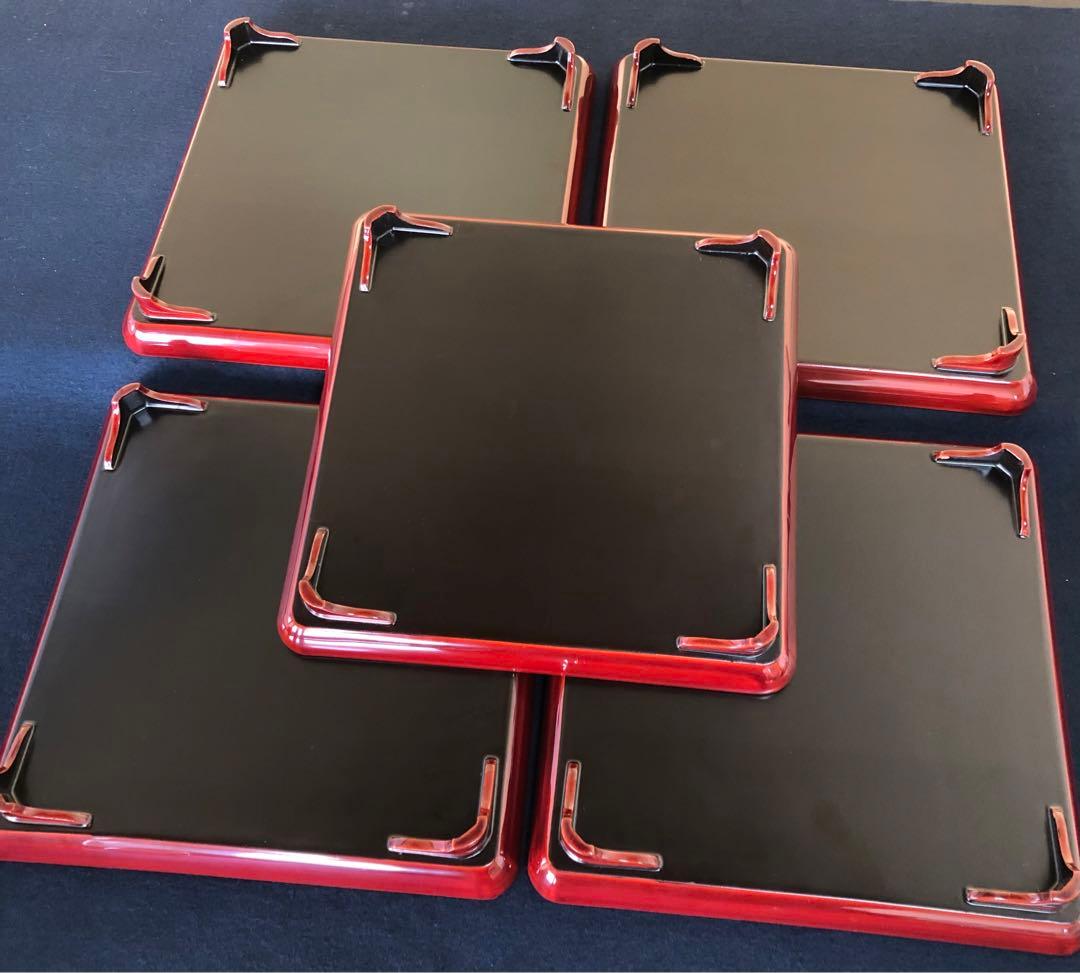 《R》研ぎ出し蒔絵 青貝 脚付 会席膳5客 木製漆器 木箱　260128く2