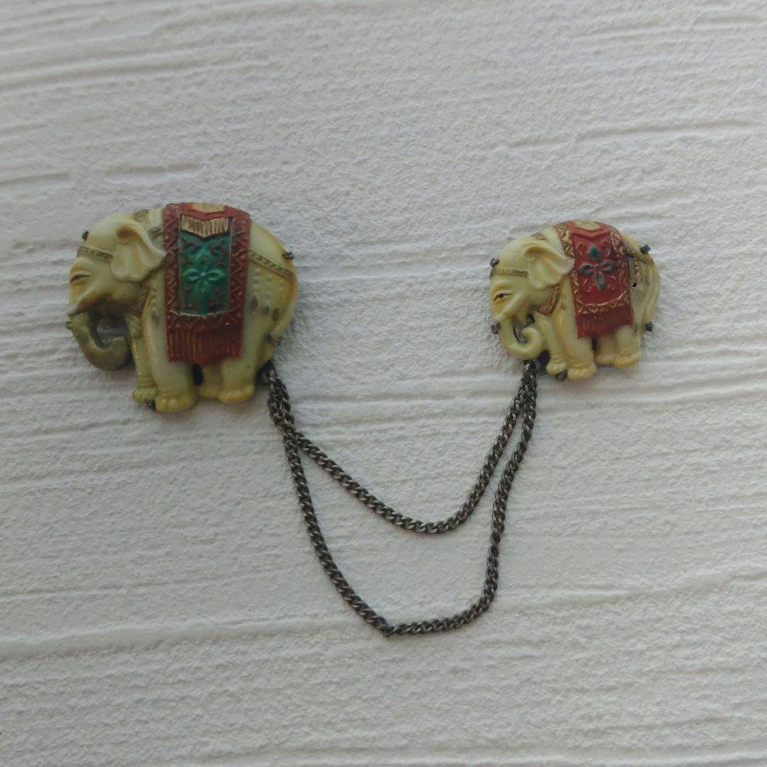 象　親子象　九谷焼　銀製　ブローチ　バッチ　イ10