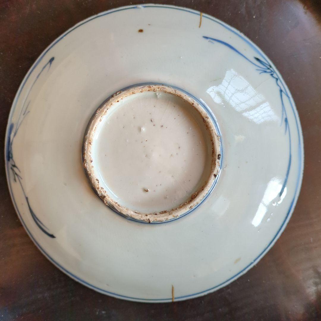 青い馬の絵柄の陶器皿　古染付　馬の絵柄　午年