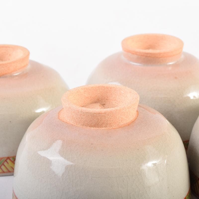 煎茶道具　北村和善作　御室焼　御本手　煎茶碗　五客　共布共箱　V　7030