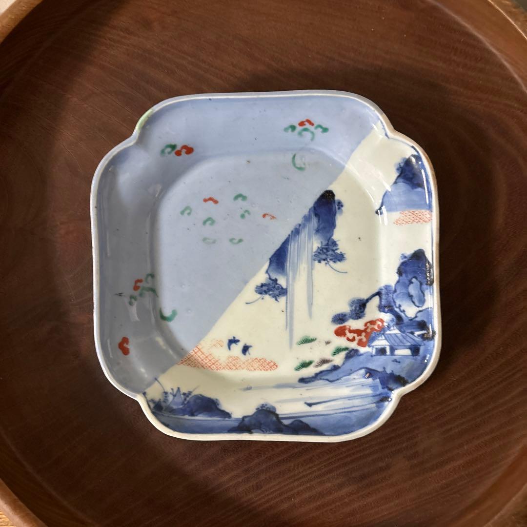 古伊万里染付 角皿 アンティーク　白磁　李朝　骨董　古道具　李朝