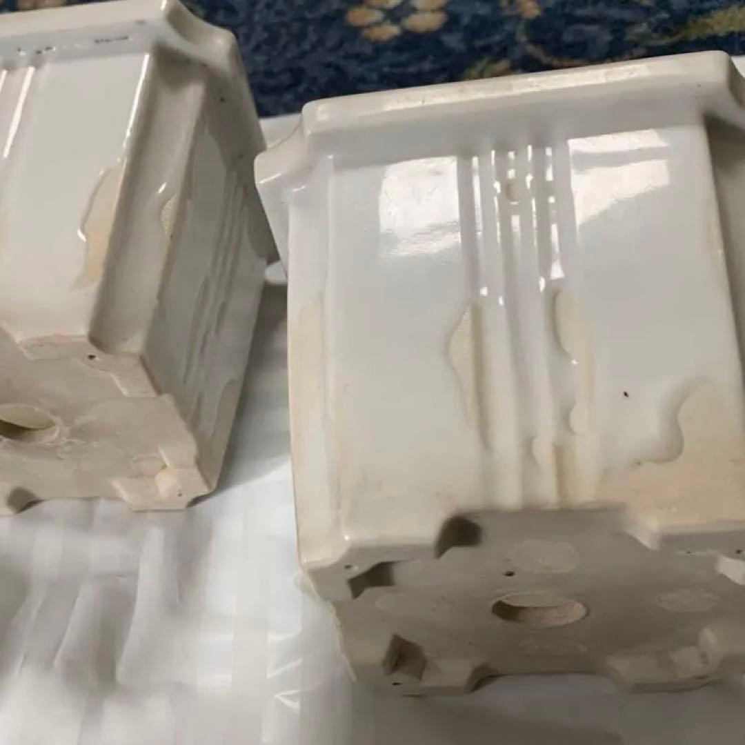 骨董植木鉢白釉薬３個