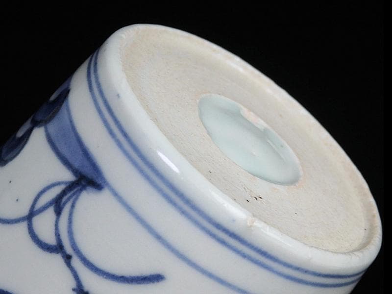 古伊万里　染付　笹に牡丹の図　蕎麦猪口　A899AS-CDg