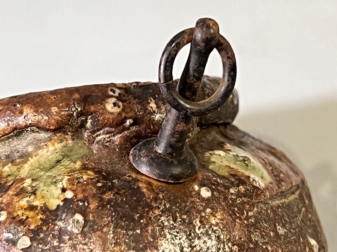 DT693 茶道具 古信楽 「姥ヶ餅」 掛花生 壷 在印