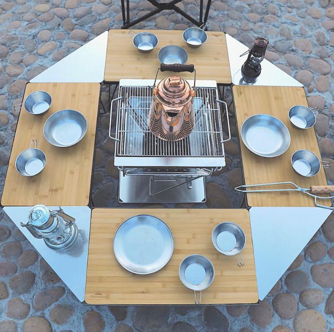 【全30点豪華セット】フィールドラック　テーブルセット　八角形 ステンレス 竹製