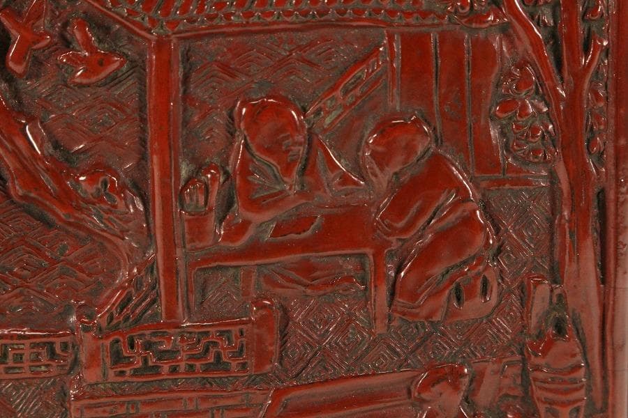 茶道具 堆朱 楼閣人物紋 茶通箱 時代物(K-XA948)