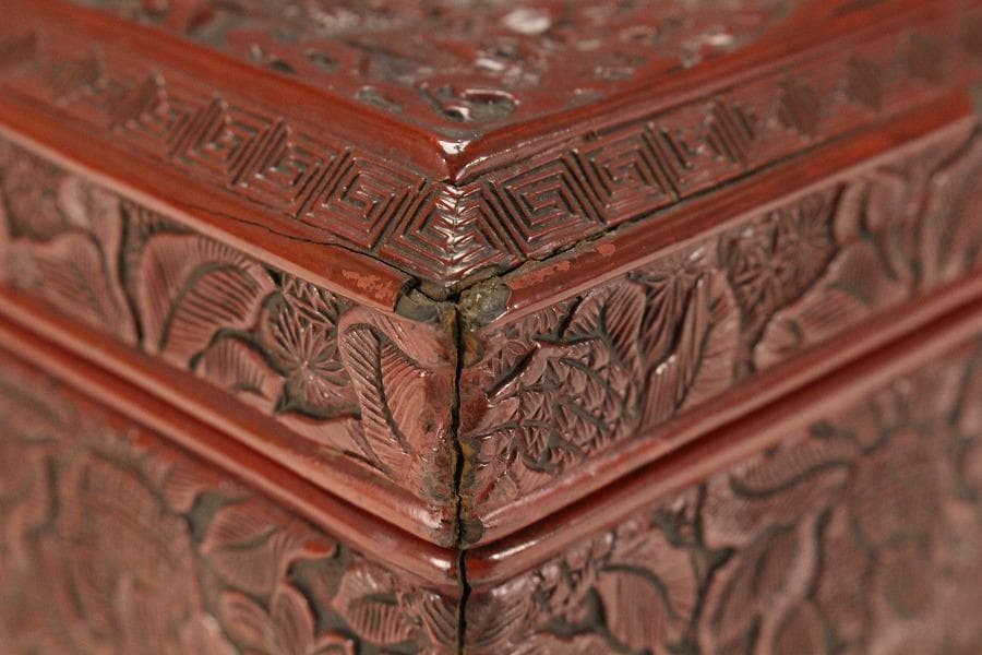 茶道具 堆朱 楼閣人物紋 茶通箱 時代物(K-XA948)