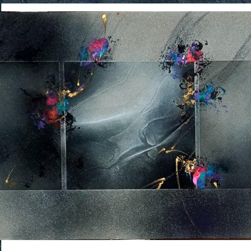 ☆高山洋夫☆砂地に描く『沈黙』のシリーズ アクリル画　肉筆　900X450