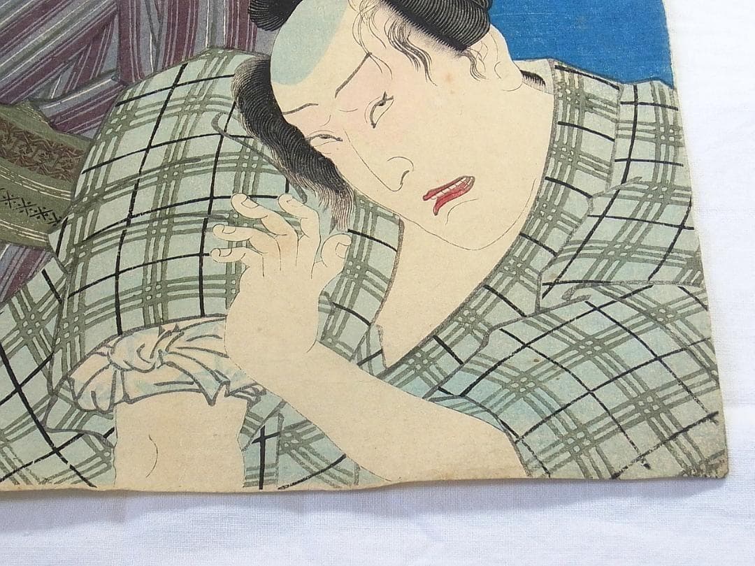 歌川国貞 浮世絵 木版画 役者絵 刀屋半七と小幡小平次 アンティーク 江戸時代