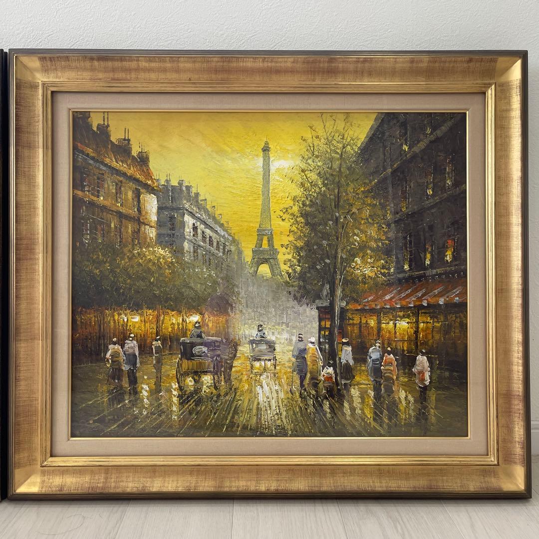 パリの街並み 油彩画 エッフェル塔　2セット