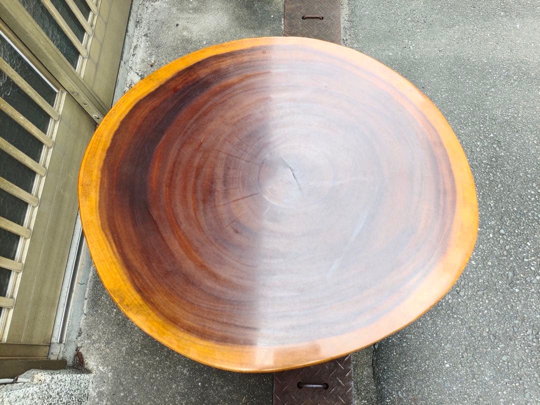 無垢材の自然形状座卓　花台　盆栽台　一枚板　輪切り　脚付き　時代テーブル　日本製