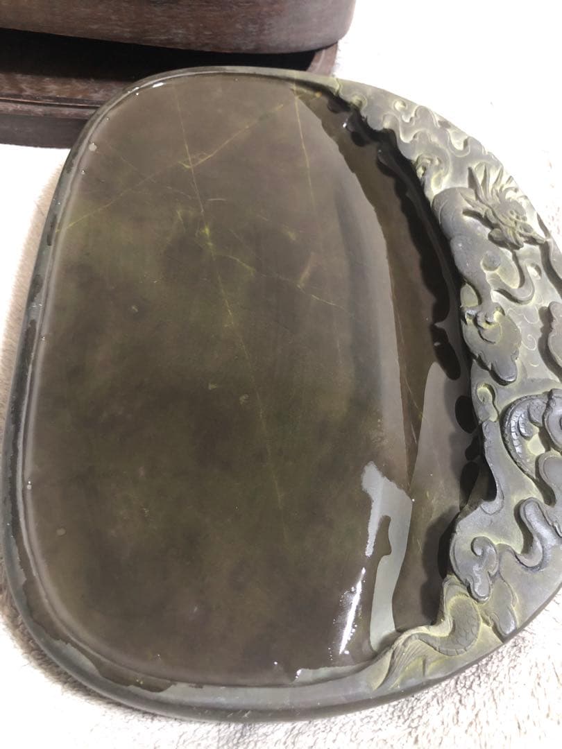 端渓硯 ◆老坑水巖・氷紋 青花・胭脂暈・金綫の極美石◆旧坑◆唐木箱◆10吋大型硯