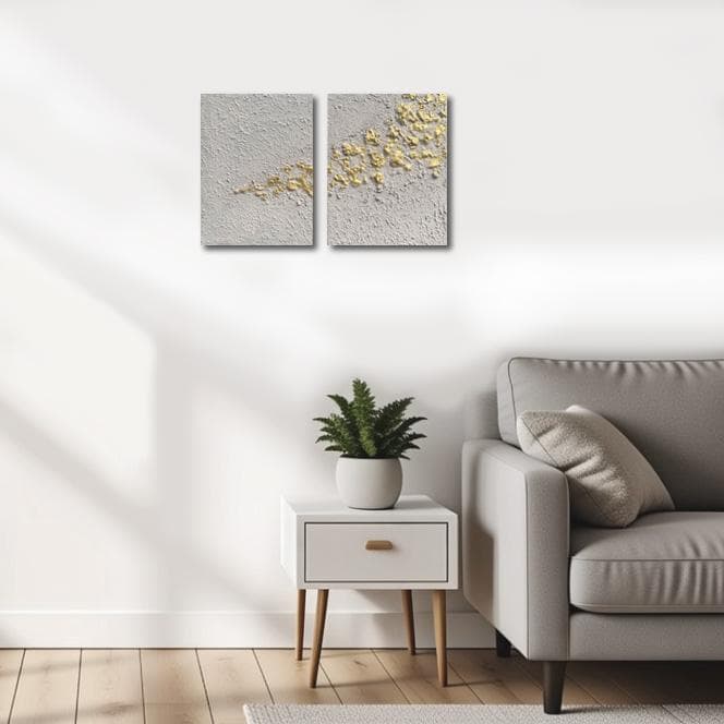 金とベージュの現代アート｜絵画　抽象画　テクスチャ―アート　北欧　壁掛け　パネル