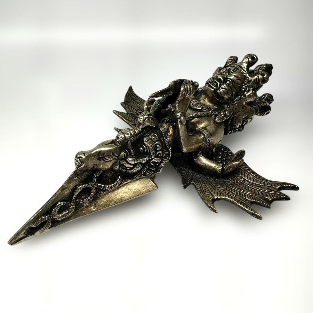 チベット密教法具 マハーカーラ 三面大黒天 プルパ 金剛杭 忿怒尊 真鍮像