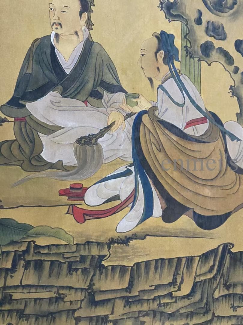 中国古美術 五代 周文矩款 人物画 水墨画 掛軸 絹布 唐物 古画 書画 肉筆