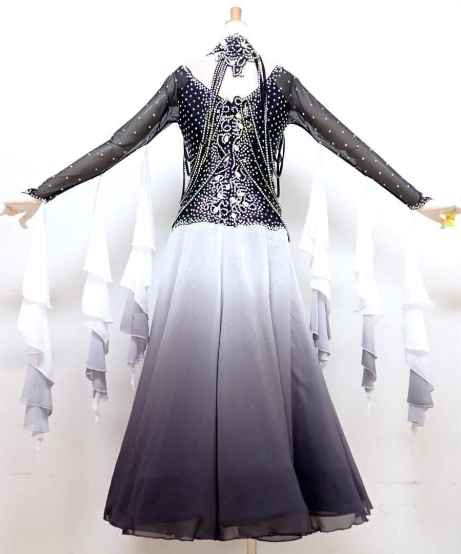 6362★美品★L★黒/グレー/グラデーション/スタンダードドレス☆社交ダンス