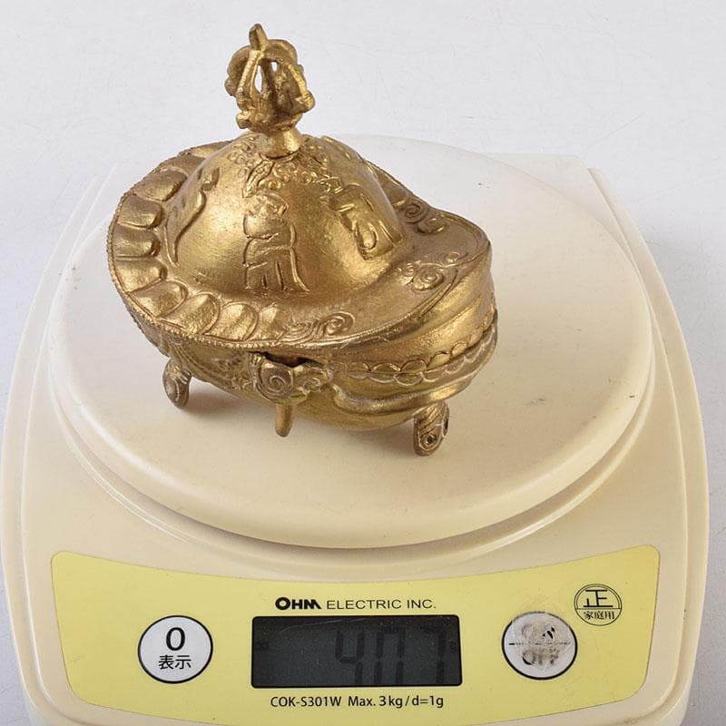 チベット密教法具　古銅鍍金　五鈷杵摘み　香炉　V　8598