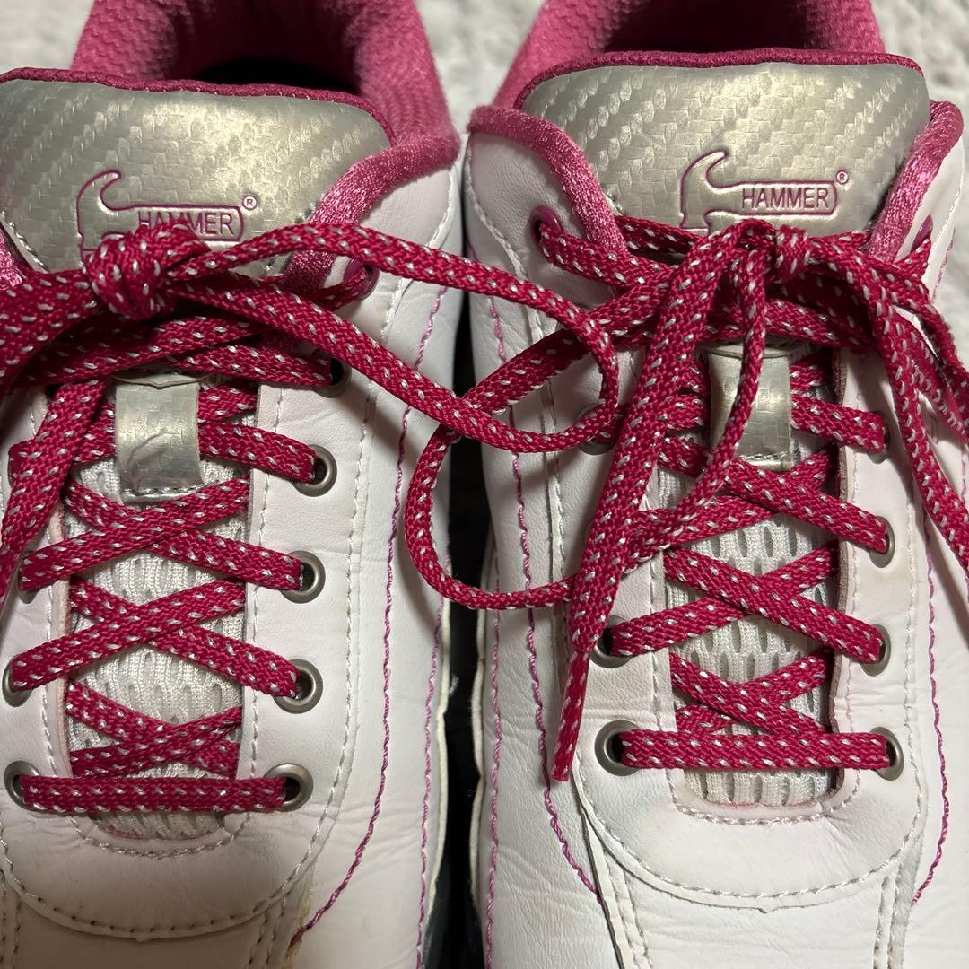 ハンマー社のボウリングシューズ ホワイト/ピンク　２４.５ｃｍ