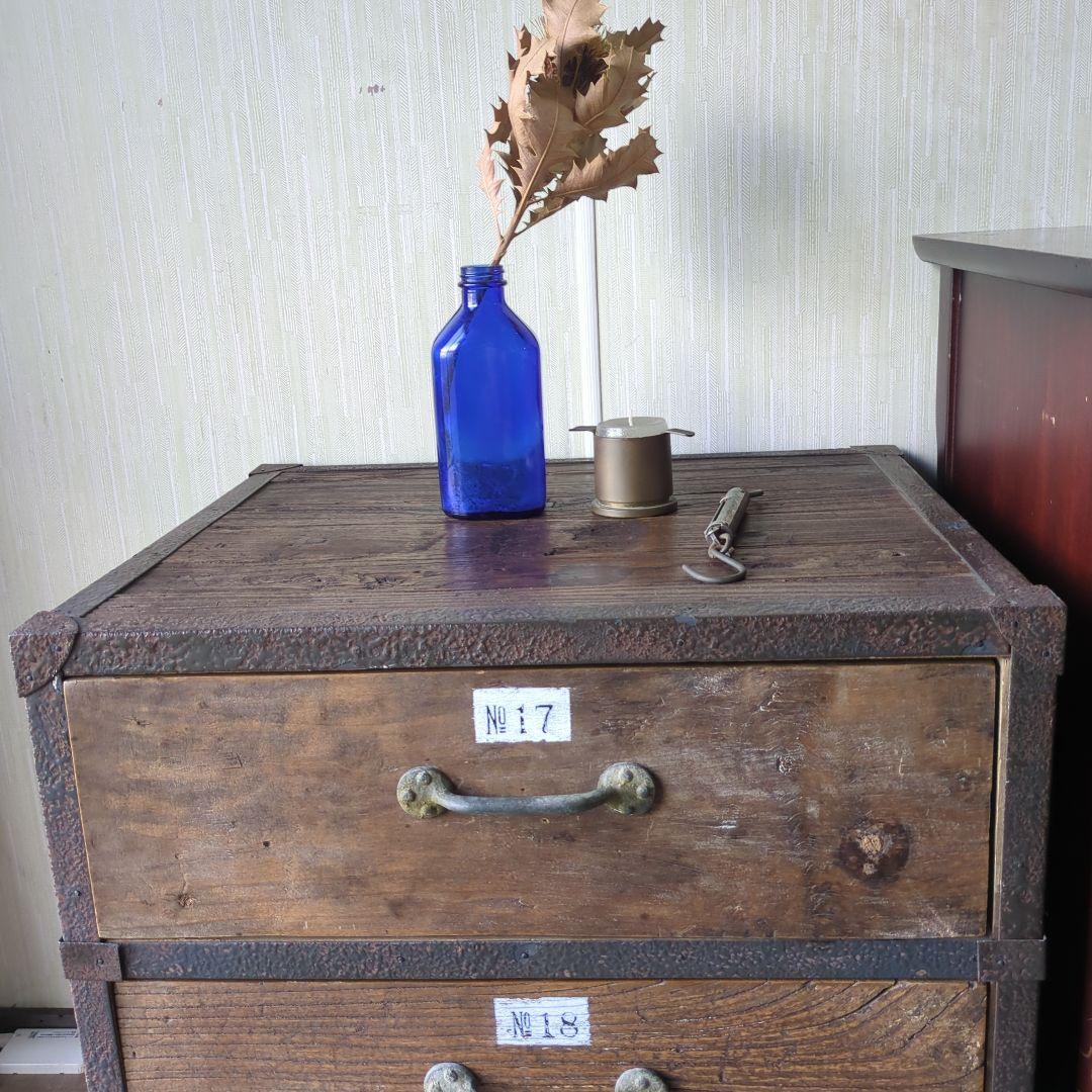 インダストリアル古材木製アイアン3段引き出しチェスト