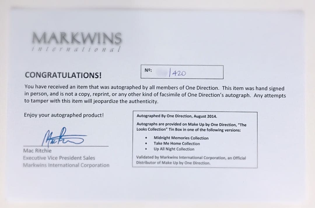 [One Direction] ワンダイレクション 直筆サイン入り 缶ケース