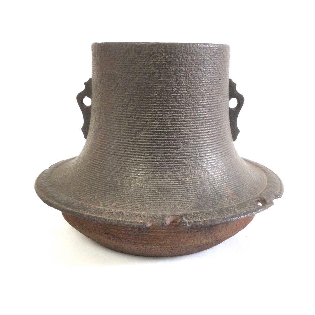 茶釜 富士釜 銘無し 銅蓋 釜環無し 茶道具 B883