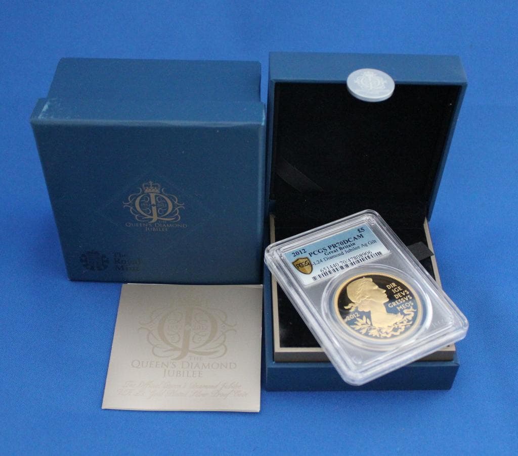 2012年イギリス 即位60周年￡5銀貨 PCGS PR70DCAM 金メッキ