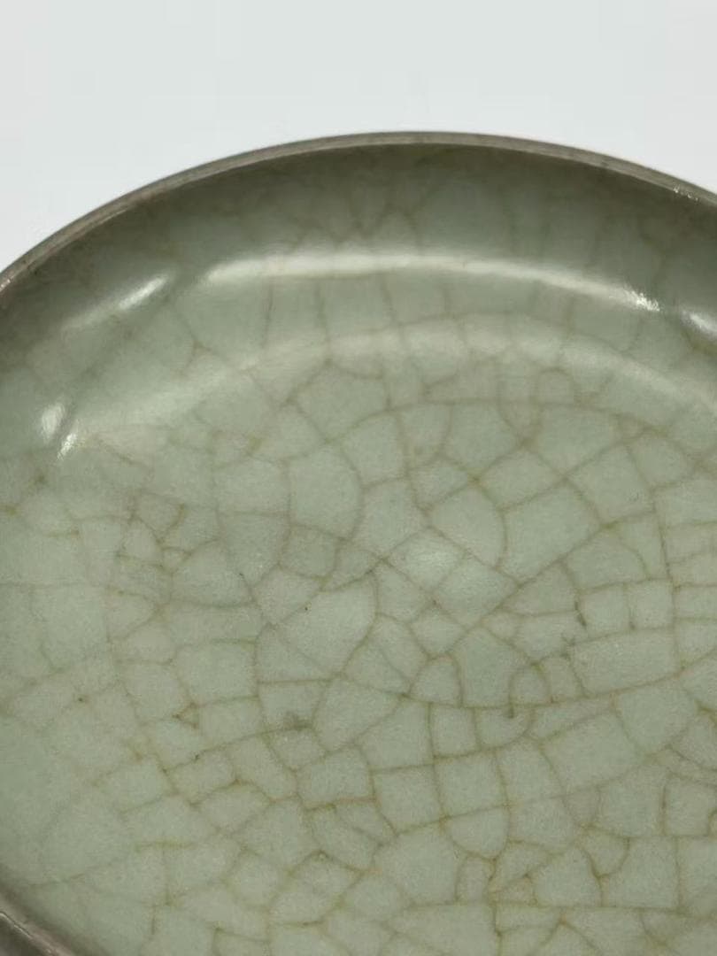 南宋時代　哥窯青釉開片盤　宋哥窯青釉盤　青磁皿　茶道具　唐物(F-123)